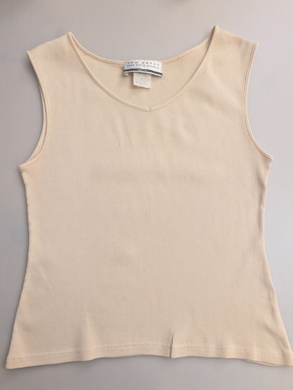 Vintage SAKS FIFTH AVENUE THE WORKS. MADE IN ITALY Ribbed Sleeveless V-Neck Top.